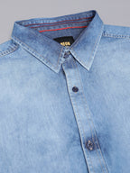 Plus Size Cotton Denim Shirt 1 Pocket Regular Fit Smart Casual Shirt - 2k21-ClousBlue