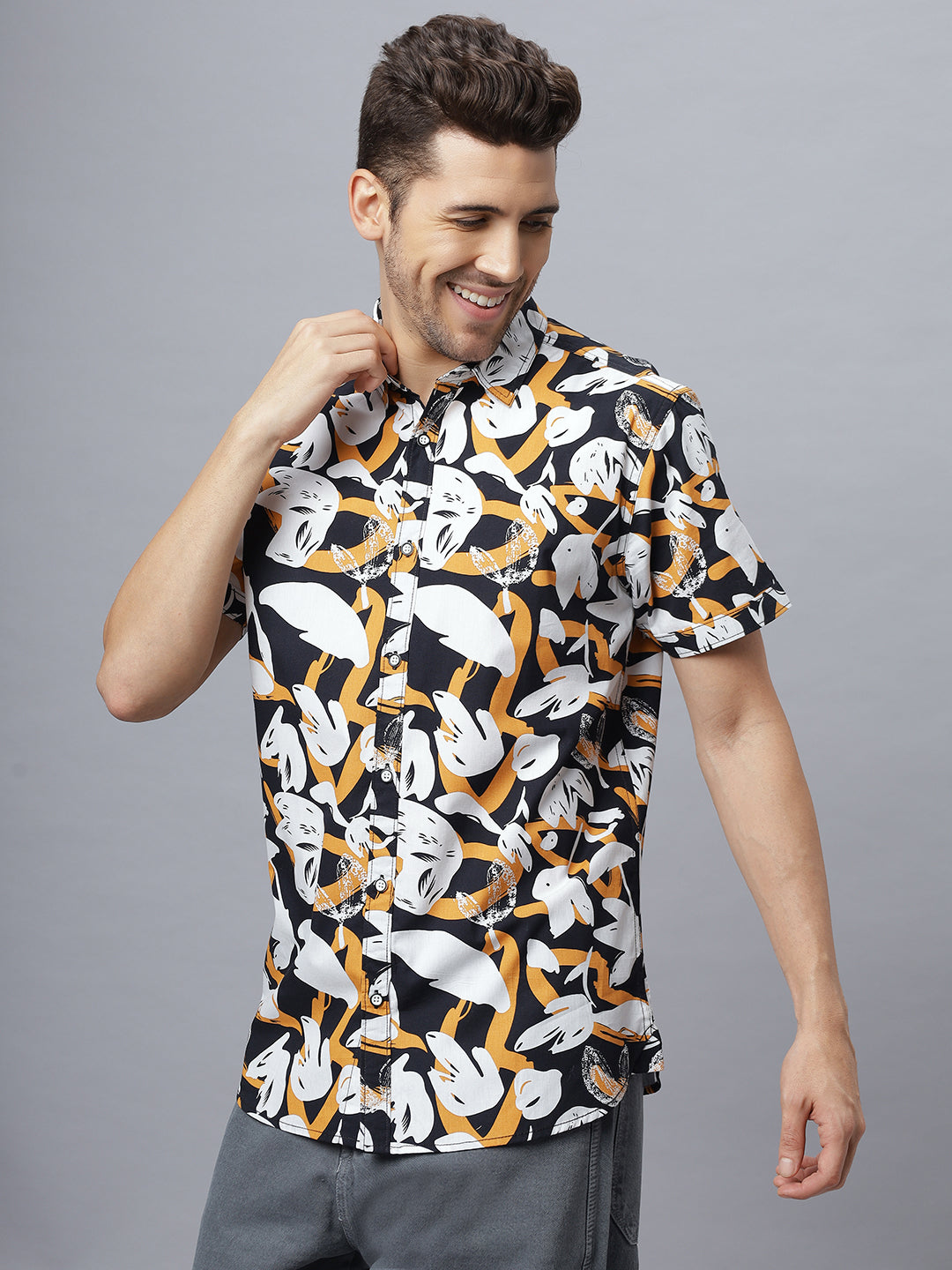 Escape | Half Sleeve Collar Printed Shirt ( NC-HS-505 )