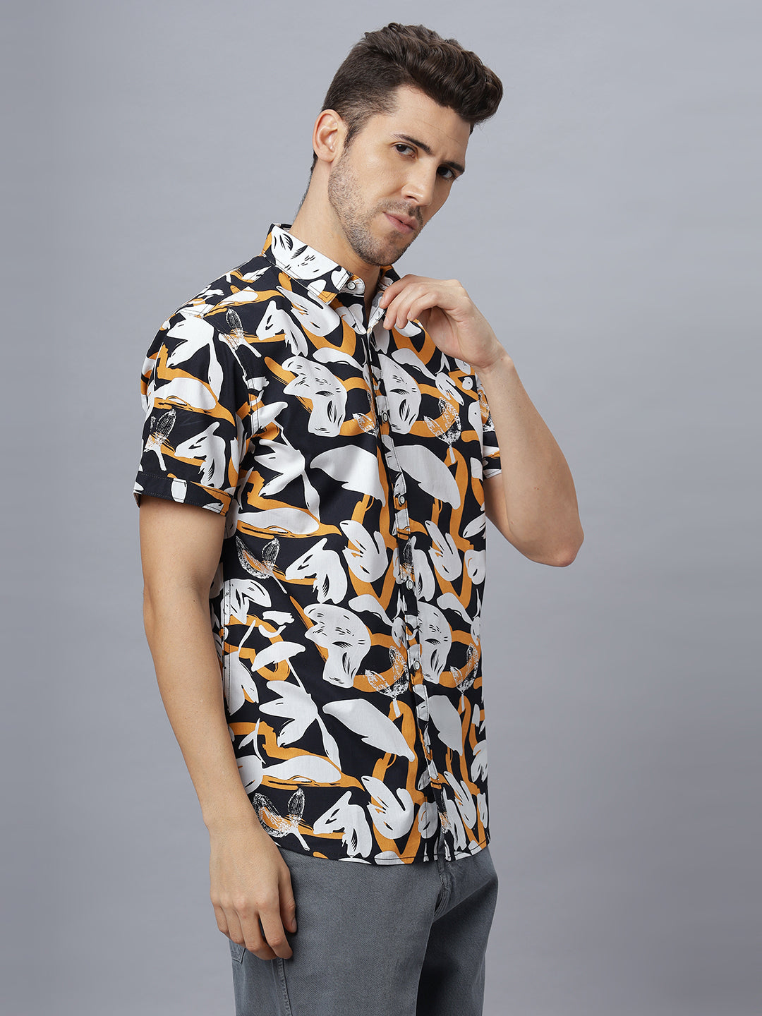 Escape | Half Sleeve Collar Printed Shirt ( NC-HS-505 )