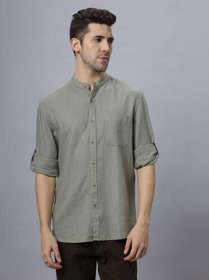 Linen Cotton Olive Full Sleeve Shirt ( NC-FS-2K04 )