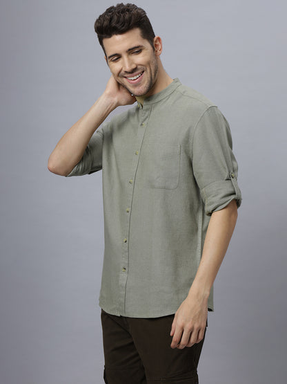 Linen Cotton Olive Full Sleeve Shirt ( NC-FS-2K04 )