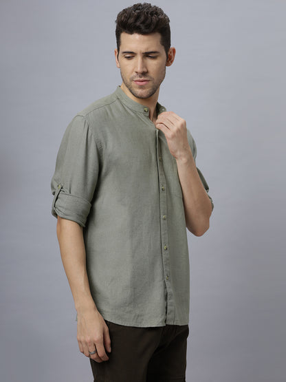 Linen Cotton Olive Full Sleeve Shirt ( NC-FS-2K04 )