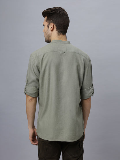 Linen Cotton Olive Full Sleeve Shirt ( NC-FS-2K04 )