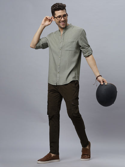 Linen Cotton Olive Full Sleeve Shirt ( NC-FS-2K04 )