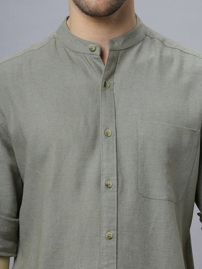 Linen Cotton Olive Full Sleeve Shirt ( NC-FS-2K04 )