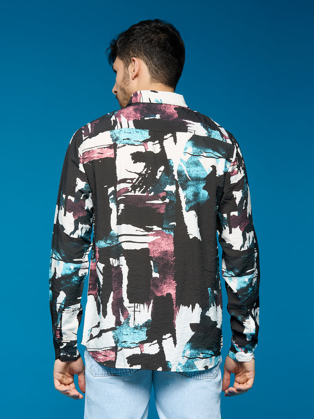 Men Black Printed Long Sleeve Cotton Casual Shirt