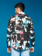 Men Black Printed Long Sleeve Cotton Casual Shirt
