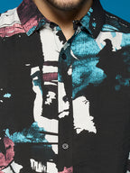 Men Black Printed Long Sleeve Cotton Casual Shirt