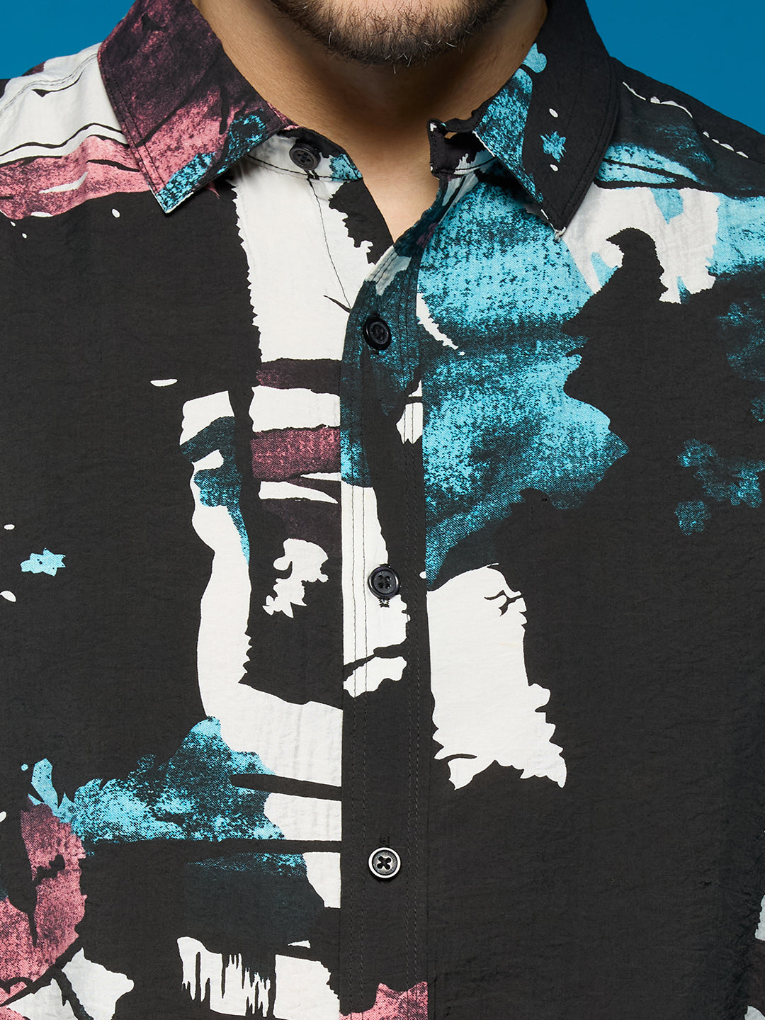 Men Black Printed Long Sleeve Cotton Casual Shirt