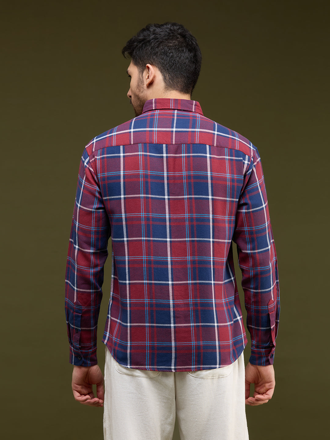 Men Navy Blue 1 Pocket Checkered Long Sleeve Cotton Regular Fit Casual Shirt- Style- 1111-Navy