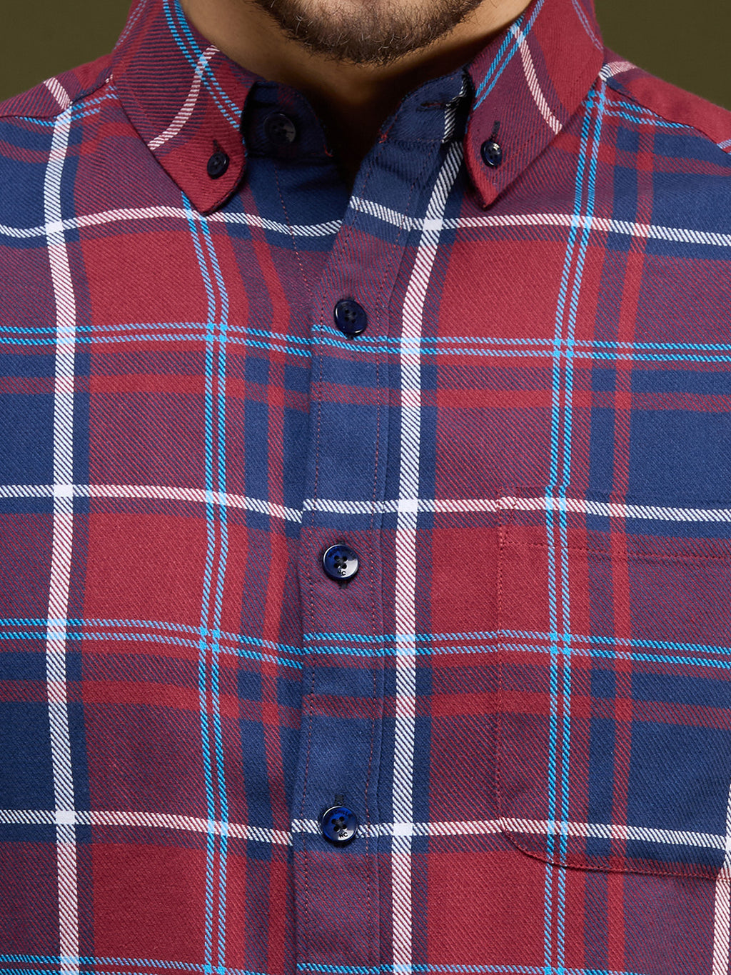 Men Navy Blue 1 Pocket Checkered Long Sleeve Cotton Regular Fit Casual Shirt- Style- 1111-Navy