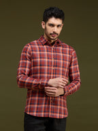Men Rust Blue 1 Pocket Checkered Long Sleeve Cotton Plus Regular Fit Casual Shirt