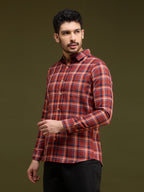 Men Rust Blue 1 Pocket Checkered Long Sleeve Cotton Plus Regular Fit Casual Shirt