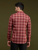 Men Rust Blue 1 Pocket Checkered Long Sleeve Cotton Plus Regular Fit Casual Shirt