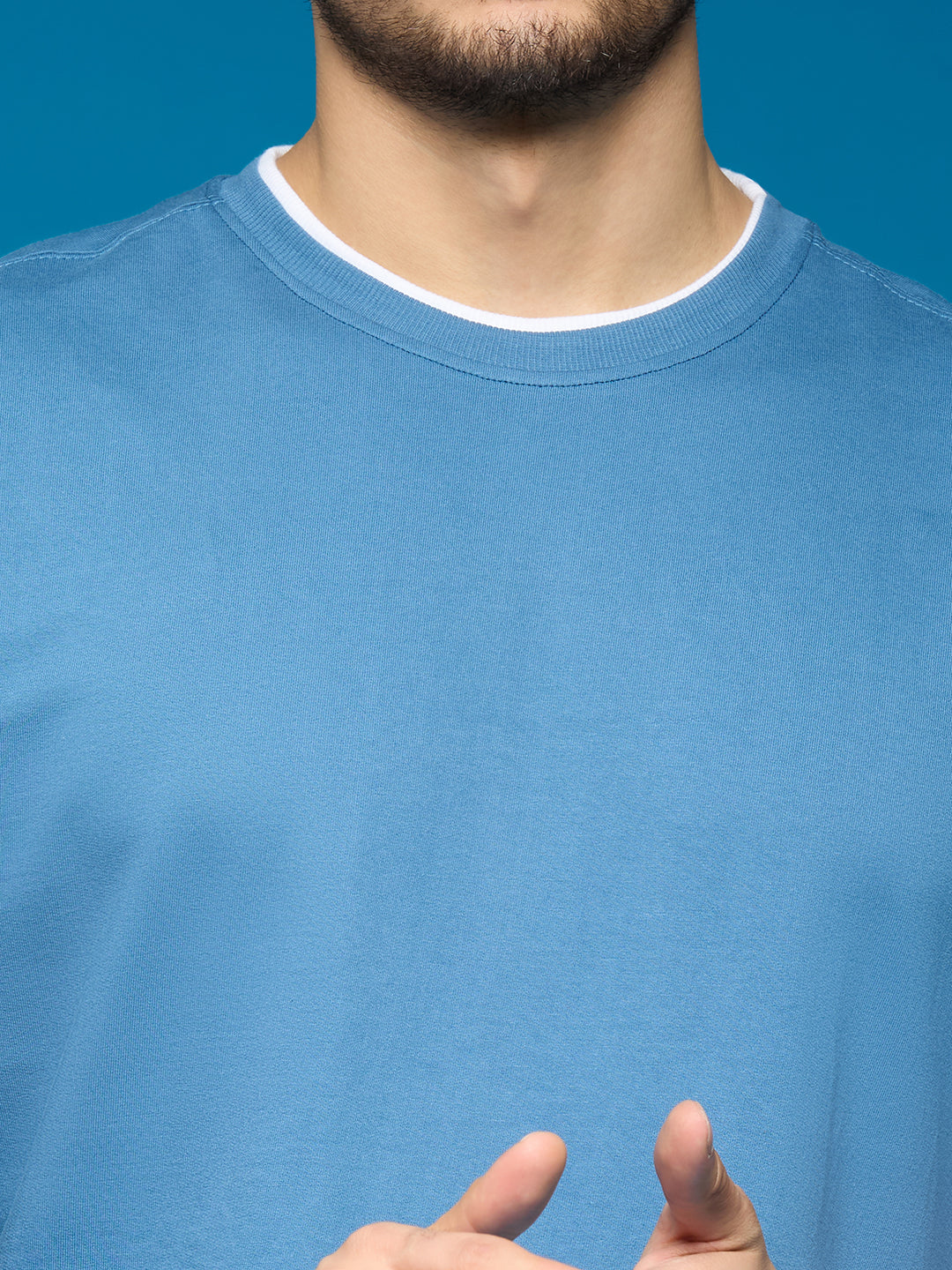 Men Light Blue Oversize Loose Fit Short Sleeve Cotton Loop Knit T Shirt - Style Code- OS-102-BLUE