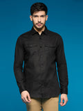 Men Cotton Linen 2 Pocket Solid Color Regular Fit Smart Casual Shirt