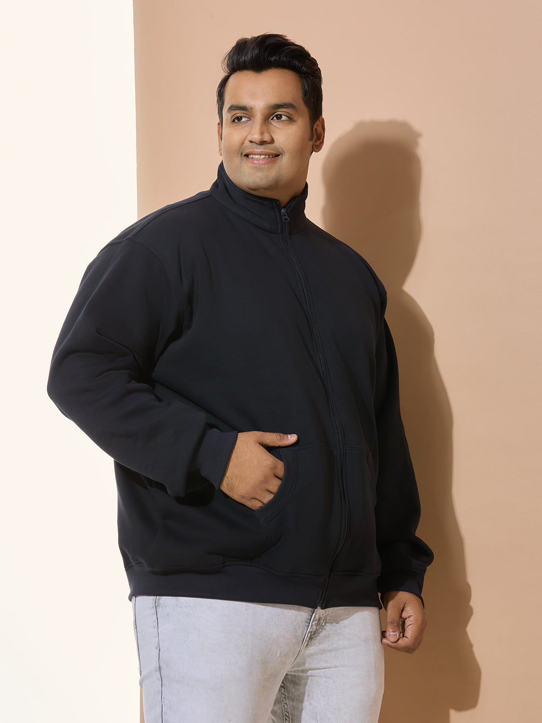 High Winter Cotton Sweatshirt of Fleece for Men - Style-710-Navy
