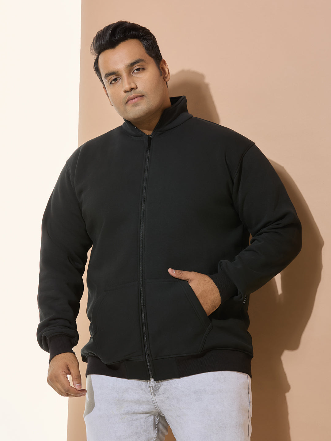 High Winter Cotton Sweatshirt of Fleece for Men - Style-710- Black