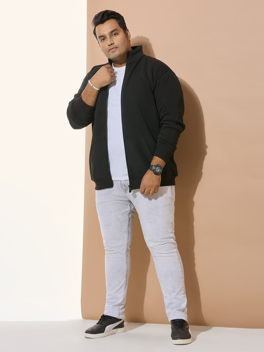 High Winter Cotton Sweatshirt of Fleece for Men - Style-710- Black