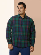 Men Cotton Checks 1 Pocket Regular Fit Smart Casual Shirt - Green