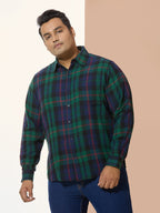 Men Cotton Checks 1 Pocket Regular Fit Smart Casual Shirt - Green