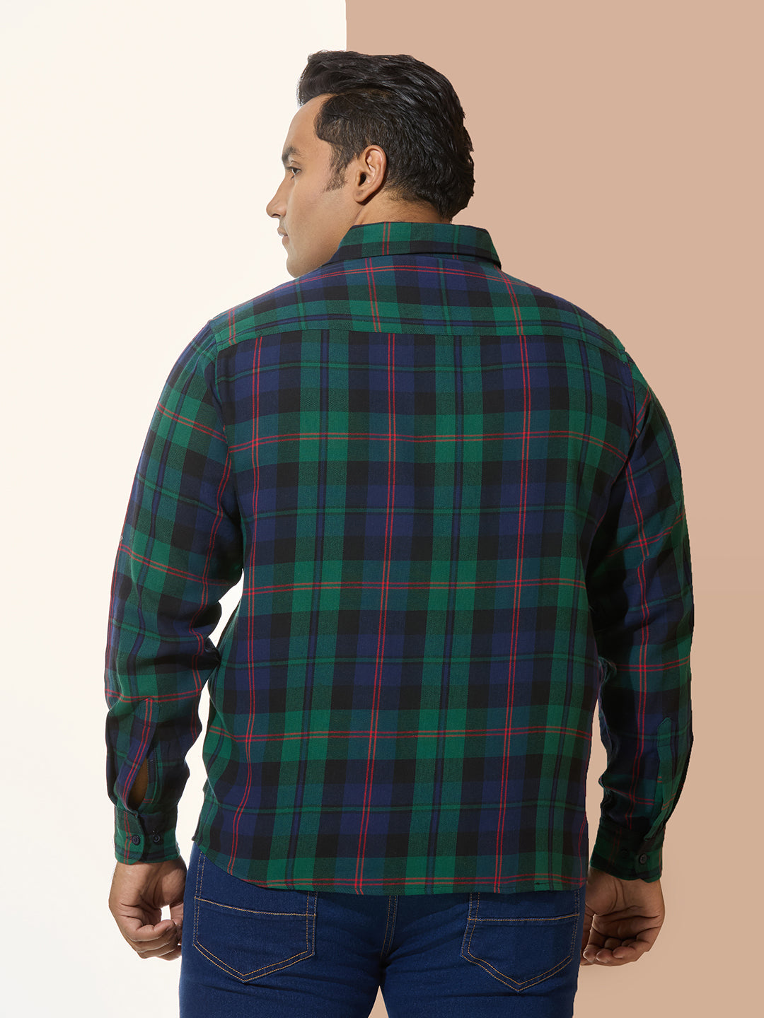 Men Cotton Checks 1 Pocket Regular Fit Smart Casual Shirt - Green