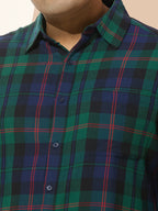 Men Cotton Checks 1 Pocket Regular Fit Smart Casual Shirt - Green