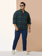 Men Cotton Checks 1 Pocket Regular Fit Smart Casual Shirt - Green