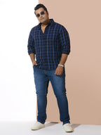 Men Cotton Checks 1 Pocket Regular Fit Smart Casual Shirt - Navy