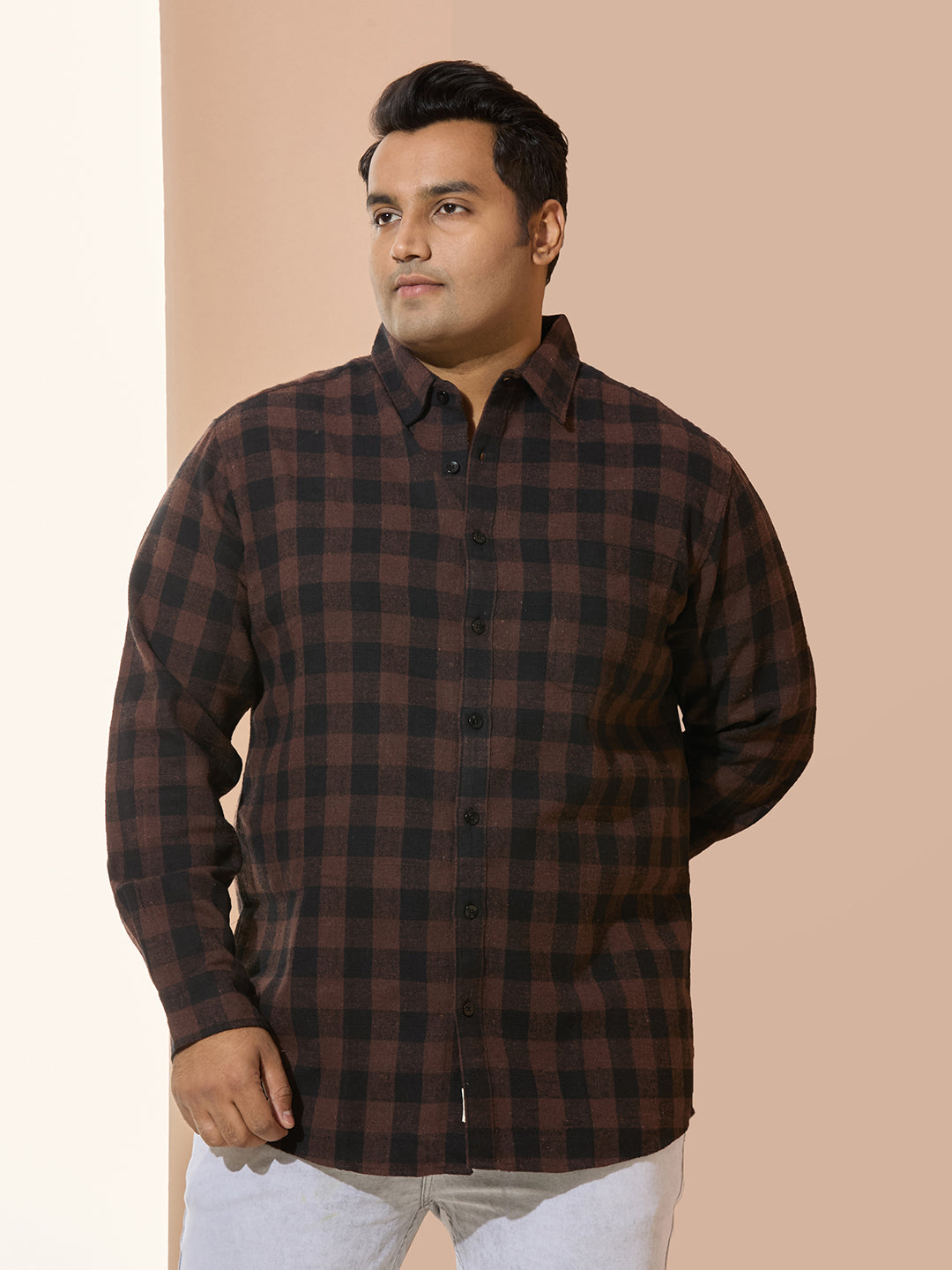 Winter Shirt Regular Fit Smart Casual Shirt - Style- 1218-Brown
