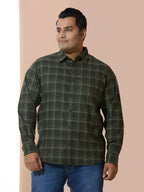 Men Cotton Checks 1 Pocket Regular Fit Smart Casual Shirt - Green