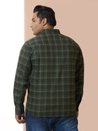 Men Cotton Checks 1 Pocket Regular Fit Smart Casual Shirt - Green