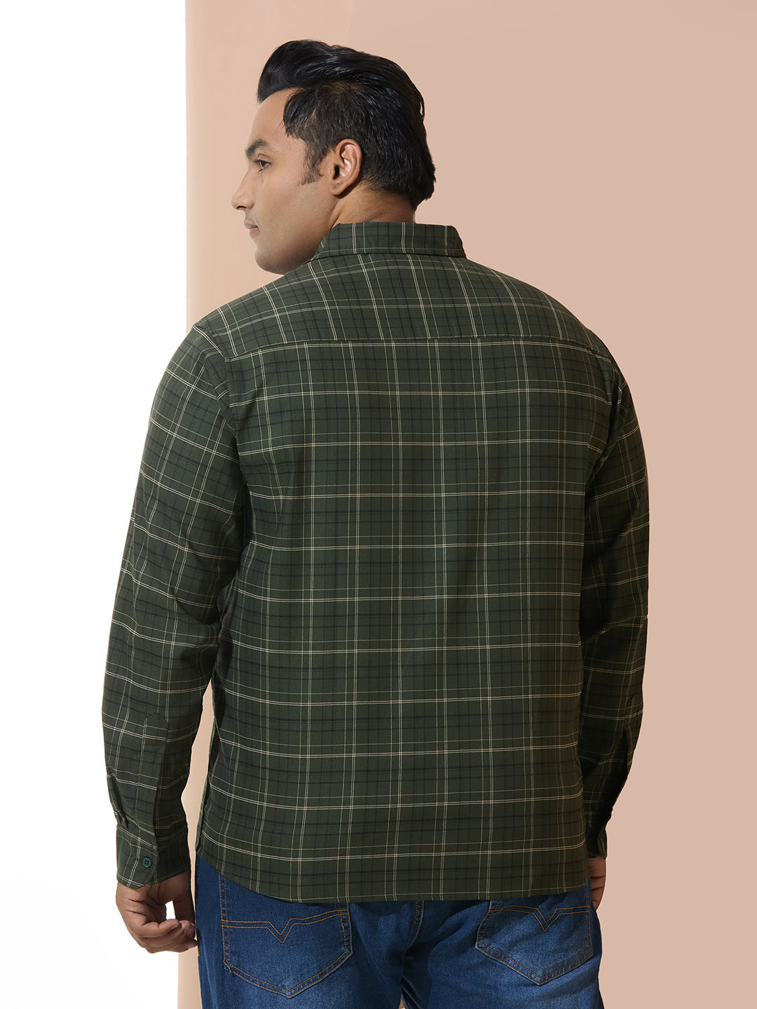 Men Cotton Checks 1 Pocket Regular Fit Smart Casual Shirt - Green