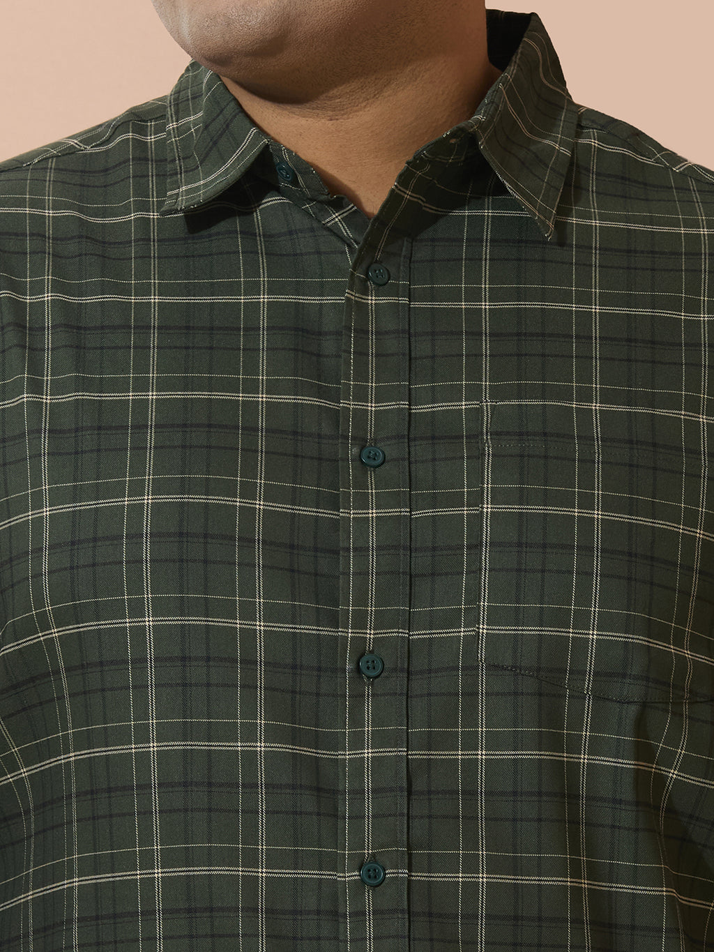 Men Cotton Checks 1 Pocket Regular Fit Smart Casual Shirt - Green