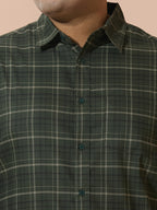 Men Cotton Checks 1 Pocket Regular Fit Smart Casual Shirt - Green