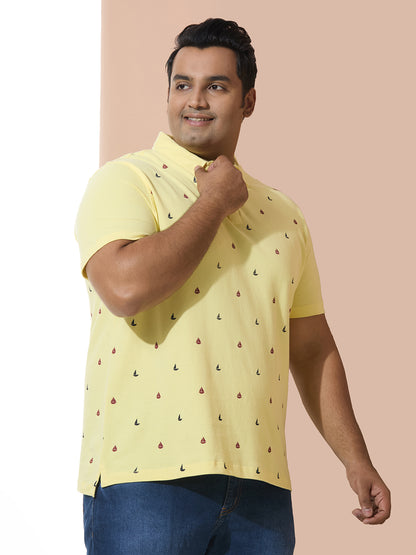 Men Yellow Slim Fit Cotton Polo T-Shirt. Style- NC-116-Yellow