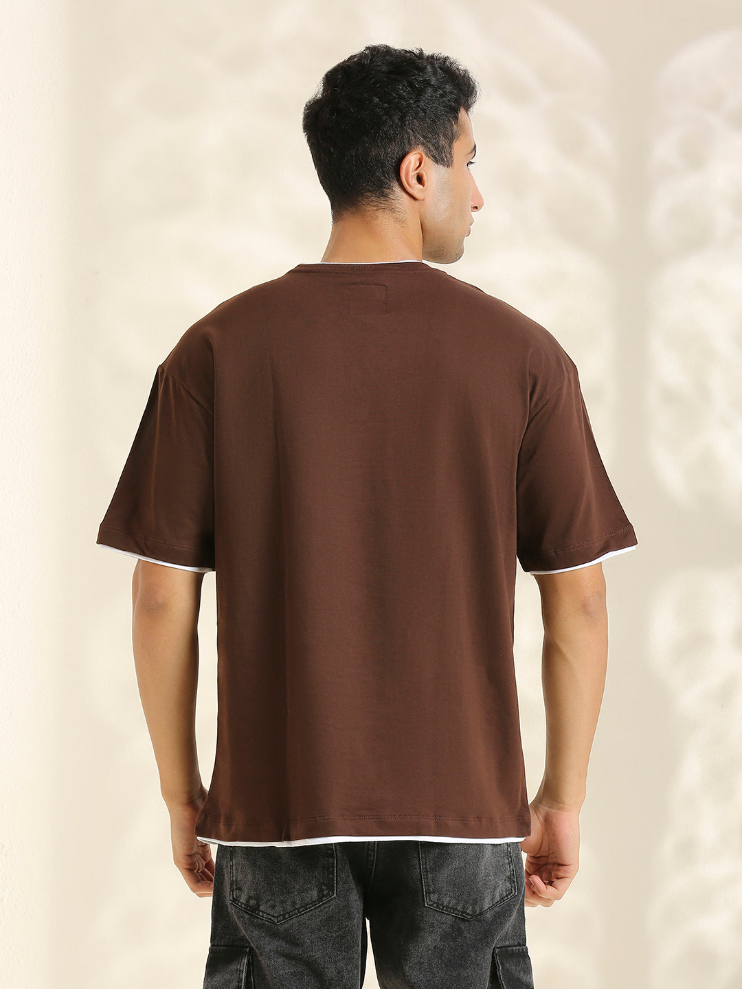 Men Coffee Brwon Oversize loose Fit Short Sleeve Cotton Looper T Shirt