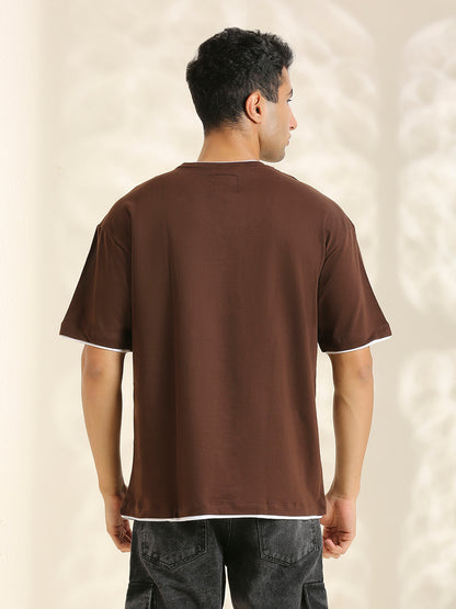 Men Coffee Brwon Oversize loose Fit Short Sleeve Cotton Looper T Shirt