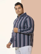Men Cotton Stripe 1 Pocket Regular Fit Smart Casual Shirt - NavyRed