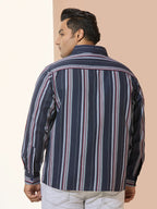 Men Cotton Stripe 1 Pocket Regular Fit Smart Casual Shirt - NavyRed