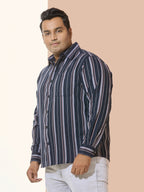 Men Cotton Stripe 1 Pocket Regular Fit Smart Casual Shirt - Orange