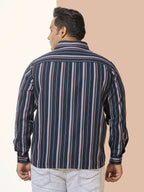 Men Cotton Stripe 1 Pocket Regular Fit Smart Casual Shirt - Orange