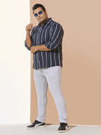 Men Cotton Stripe 1 Pocket Regular Fit Smart Casual Shirt - Orange