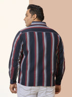 Men Cotton Stripe 1 Pocket Regular Fit Smart Casual Shirt - RedYellow