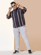Men Cotton Stripe 1 Pocket Regular Fit Smart Casual Shirt - RedYellow