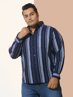 Men Cotton Stripe 1 Pocket Regular Fit Smart Casual Shirt - NavyGrey