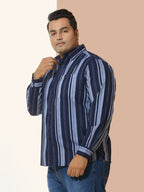 Men Cotton Stripe 1 Pocket Regular Fit Smart Casual Shirt - NavyGrey