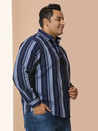 Men Cotton Stripe 1 Pocket Regular Fit Smart Casual Shirt - NavyGrey