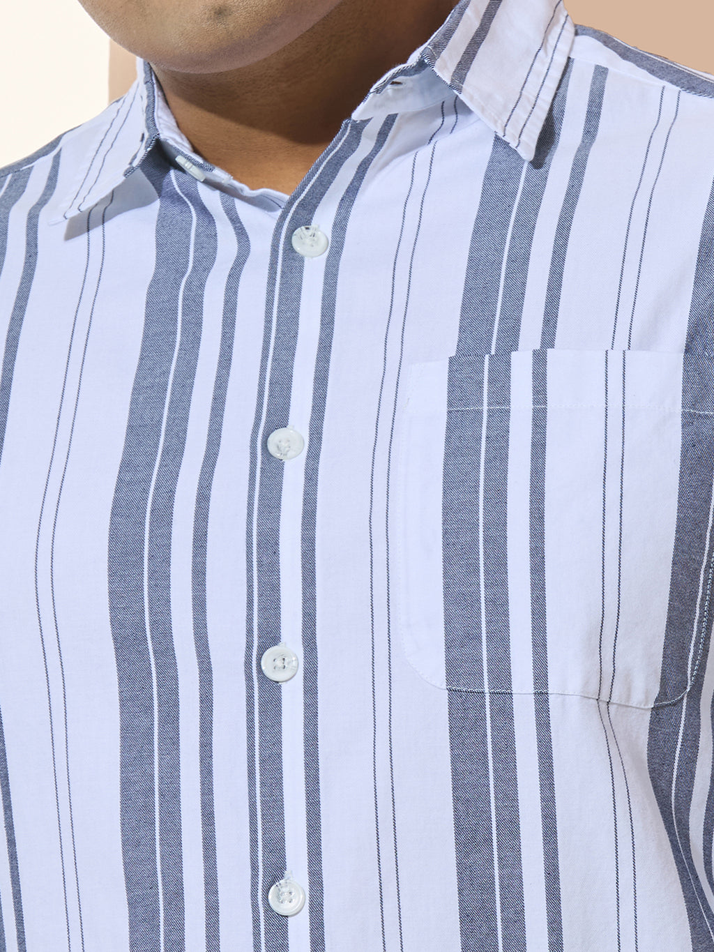 Men Cotton Stripe 1 Pocket Regular Fit Smart Casual Shirt - WhiteGrey