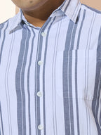 Men Cotton Stripe 1 Pocket Regular Fit Smart Casual Shirt - WhiteGrey